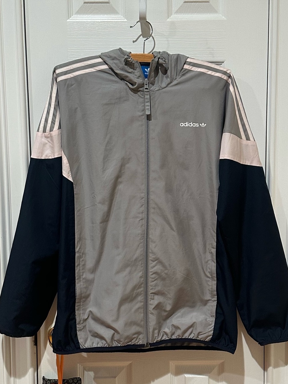 adidas Men's Colorblock Windbreaker in Gray, Navy & Light Pink, Size Medium
